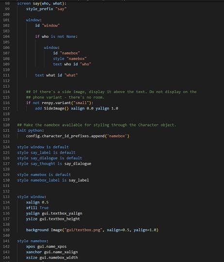 screens code snippet