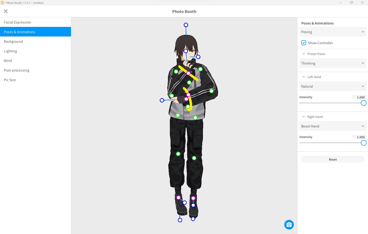 VRoid Studio being shown to manually pose a character model